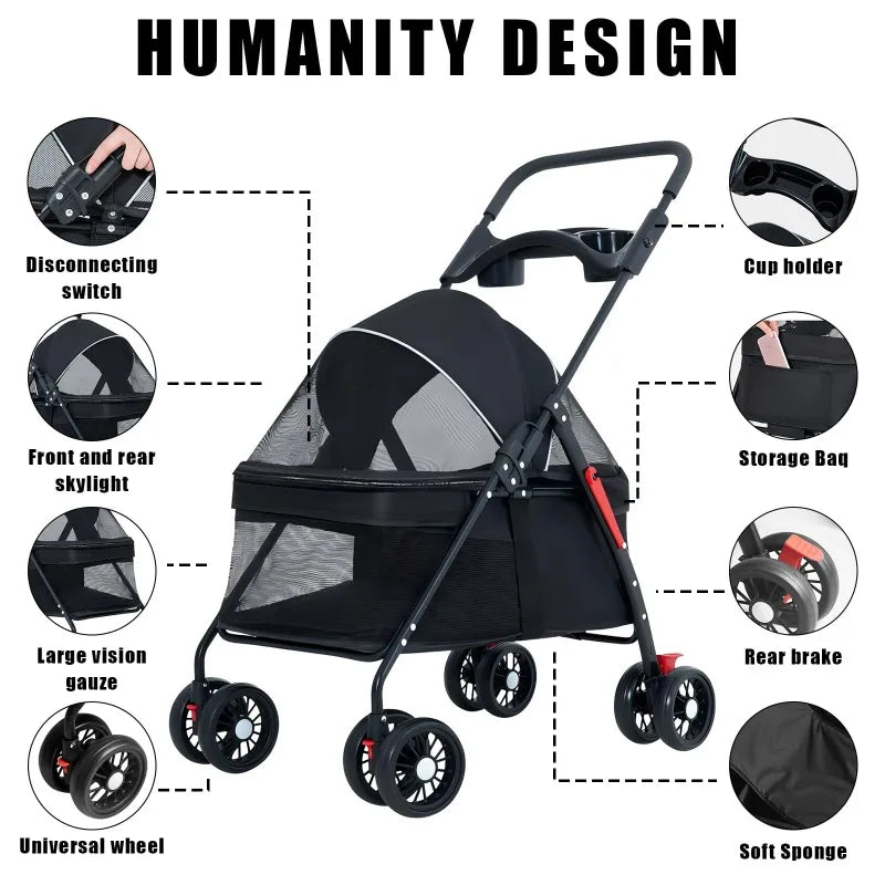 Lightweight Pet Stroller - Foldable Travel Stroller for Small Dogs & Cats