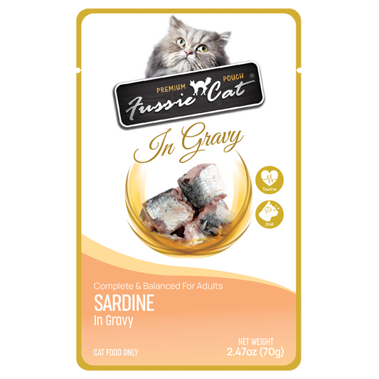 Fussie Cat Pouch - Sardine in Gravy (2.47oz) - Wet Cat Food - The Family Pet