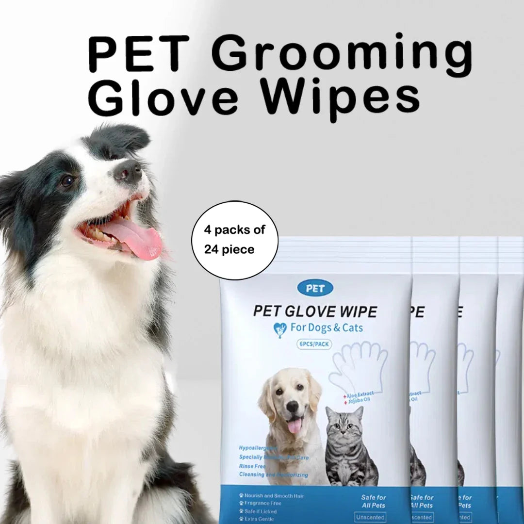 Pet Cleaning Wipes - 96 Count Gentle Disposable Glove Wipes (4 Packs)