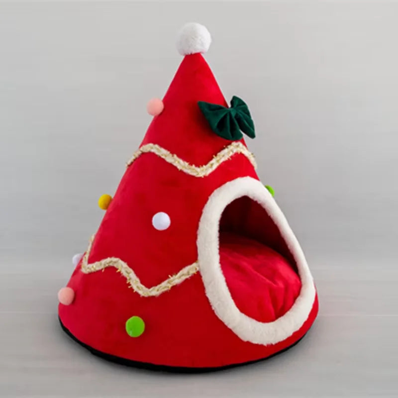 Christmas Cozy Cat House - Winter Warm Basket for Small Dogs Puppy Mat