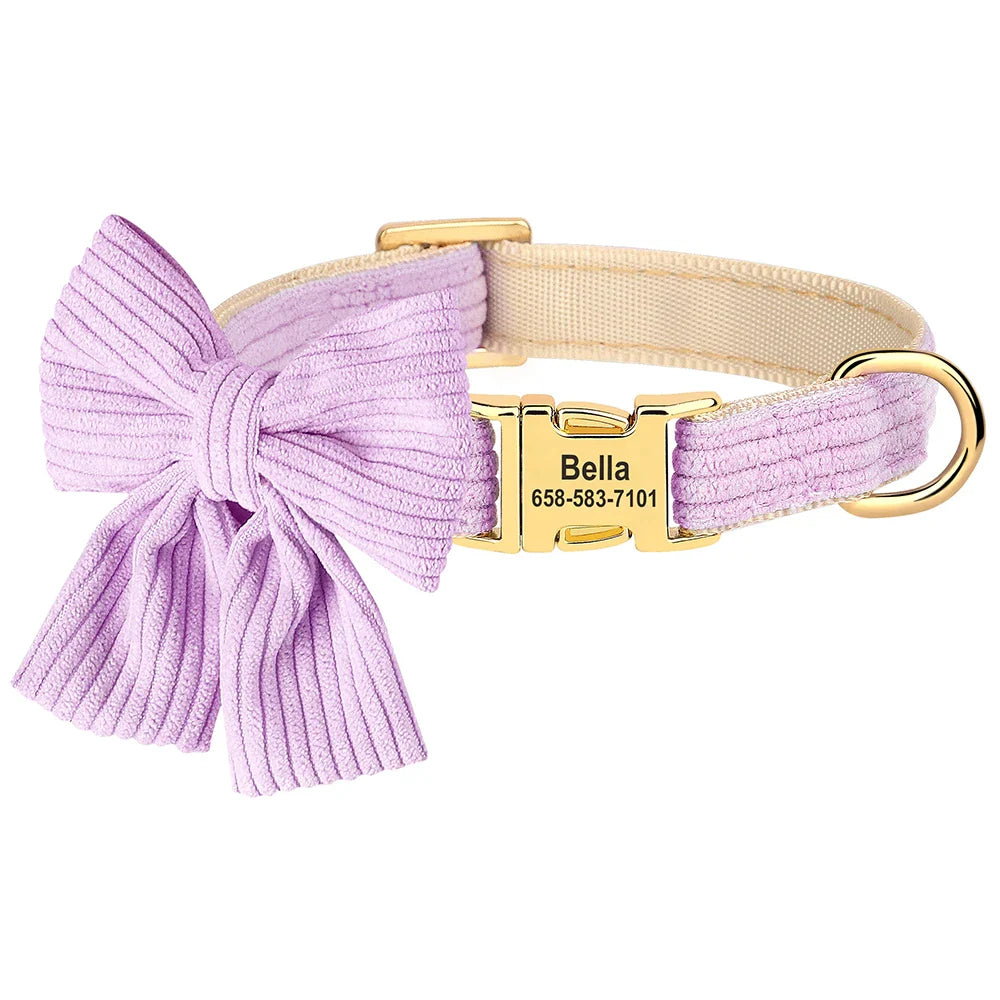 Personalized Dog Collar with Bow - Custom Engraved Cuteness