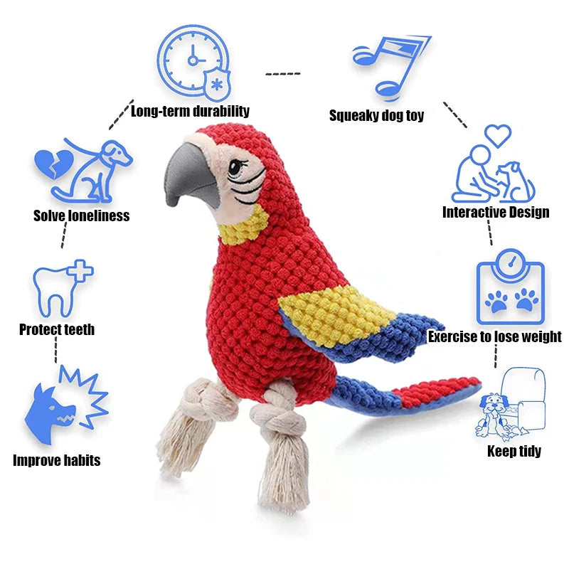 Indestructible Plush Parrot Dog Toy – Squeaky Chew Toy for Small
