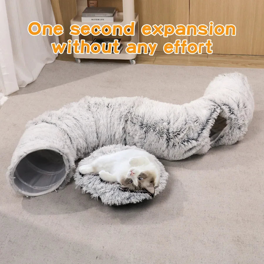 Winter Indoor Plush Cat Bed Tunnel - Play & Sleep Hide and Seek Integrated House