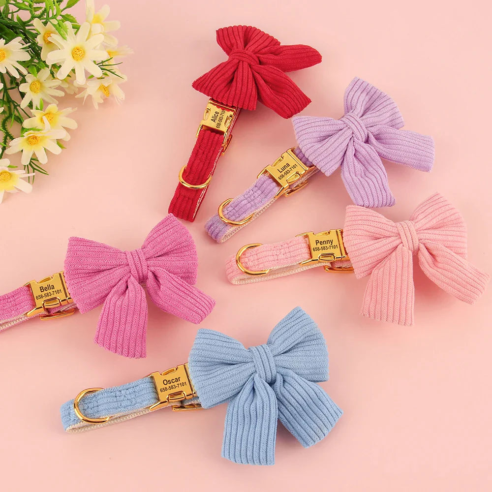 Personalized Dog Collar with Bow - Custom Engraved Cuteness