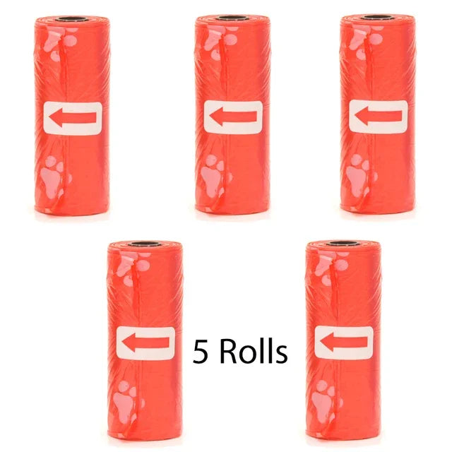 Pet Poop Bags Disposable Dog Perros Waste Bag Bulk Poop 5 Roll(75Pcs) Bags with Paw Prints Clean Pick Up Tools Pet Items - Purrfect Pet Kingdom