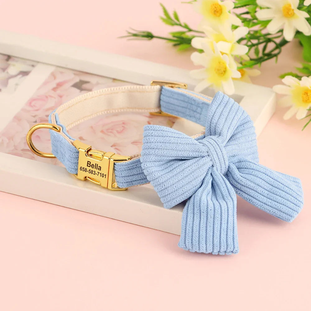 Personalized Dog Collar with Bow - Custom Engraved Cuteness