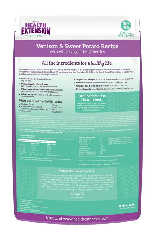 Health Extension All Life Stages Grain Free Little Bites Venison and Sweet Potato Dog Food - Dry Dog Food - The Family Pet