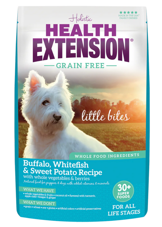 Health Extension All Life Stages Grain Free Little Bites Buffalo, Whitefish and Sweet Potato Dog Food - Health Extension Dry Dog Food - The Family Pet