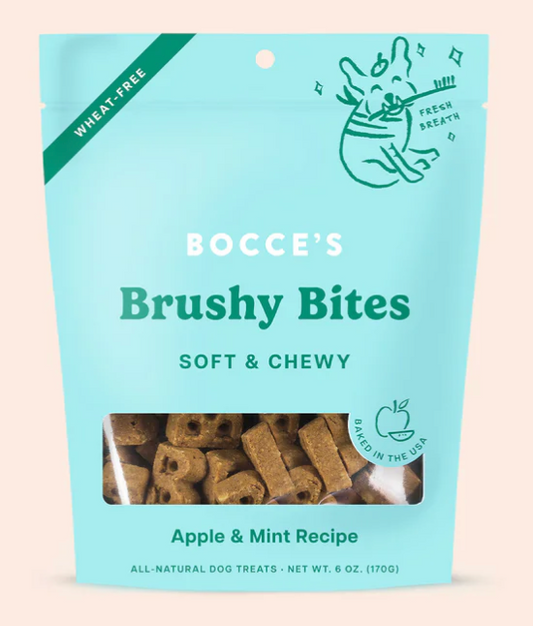 Bocces Soft and Chewy Brushy Bites Dog Treats (6oz) - Dental Dog Treats - The Family Pet