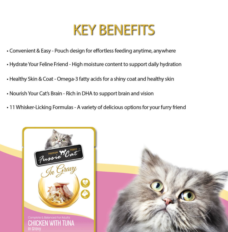 Fussie Cat Pouch - Chicken with Tuna in Gravy (2.47oz) - Wet Cat Food - The Family Pet