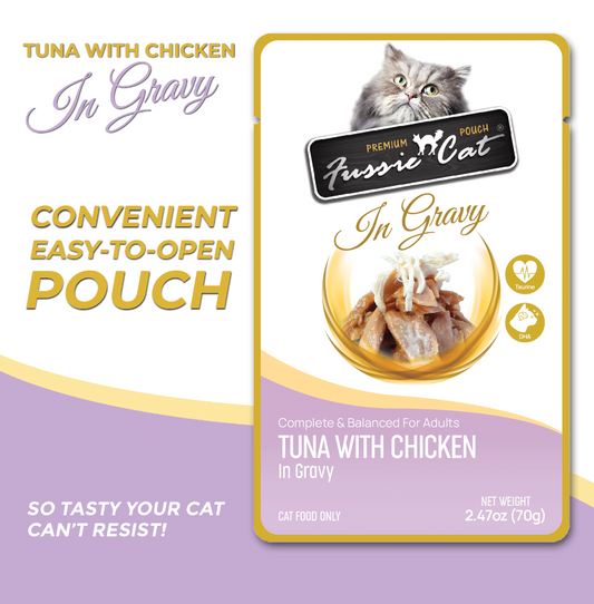 Fussie Cat Pouch - Tuna with Chicken in Gravy (2.47oz) - Fussie Cat Wet Cat Food - The Family Pet
