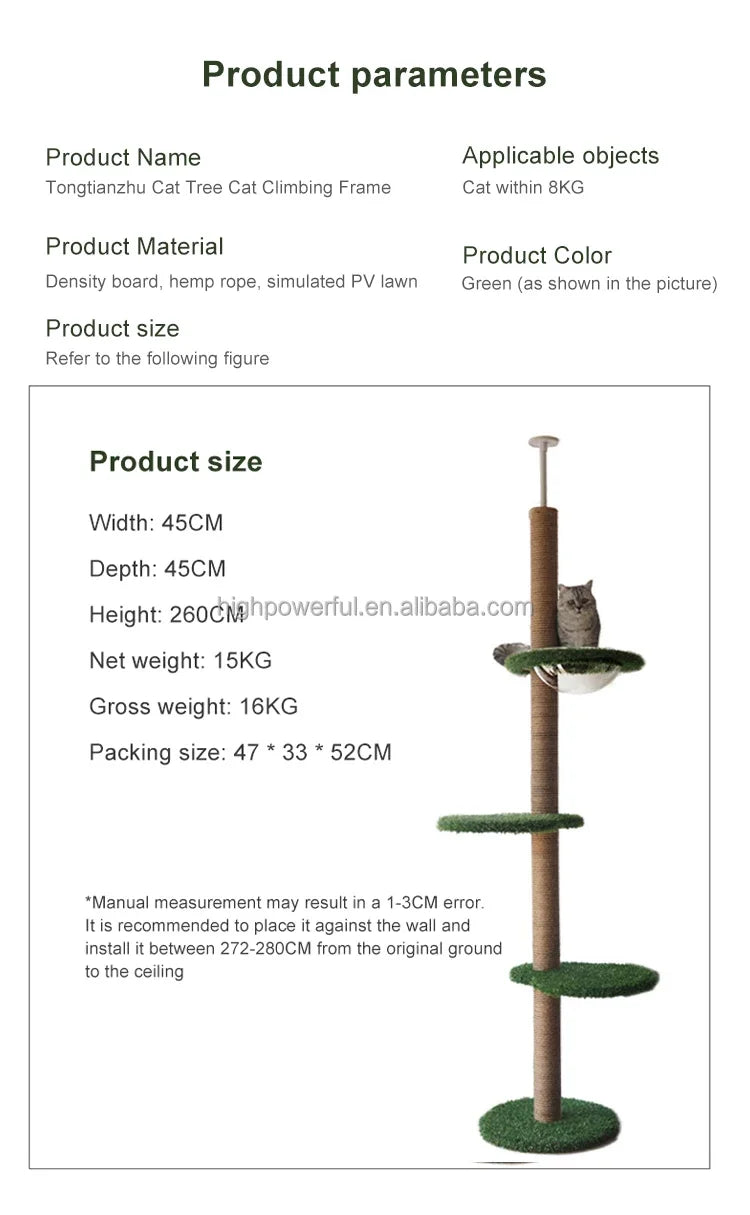 Cat Tree Floor To Ceiling Height Adjustable Tall 🐱