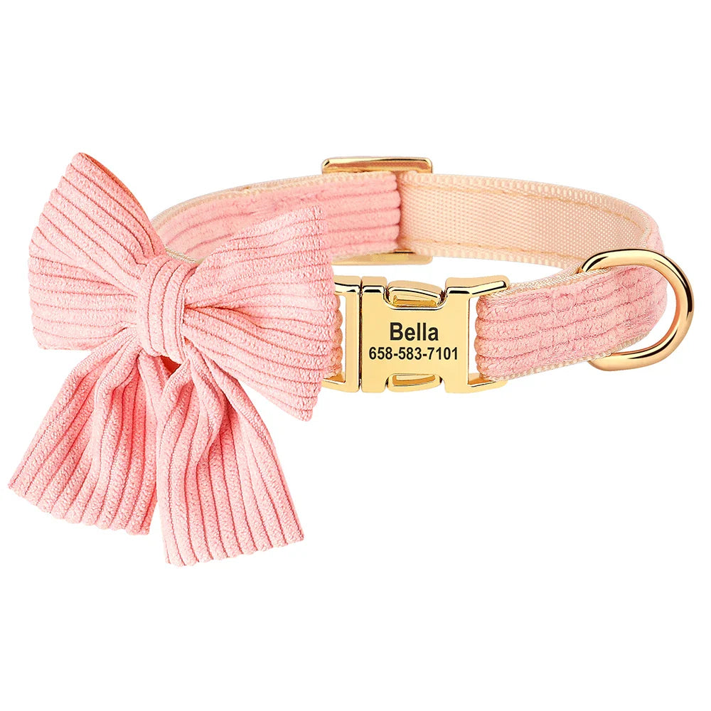 Personalized Dog Collar with Bow - Custom Engraved Cuteness
