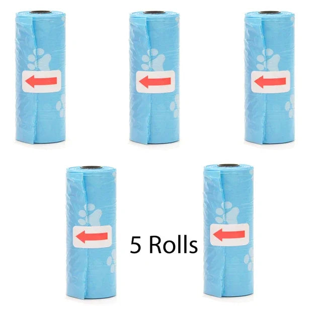 Pet Poop Bags Disposable Dog Perros Waste Bag Bulk Poop 5 Roll(75Pcs) Bags with Paw Prints Clean Pick Up Tools Pet Items - Purrfect Pet Kingdom