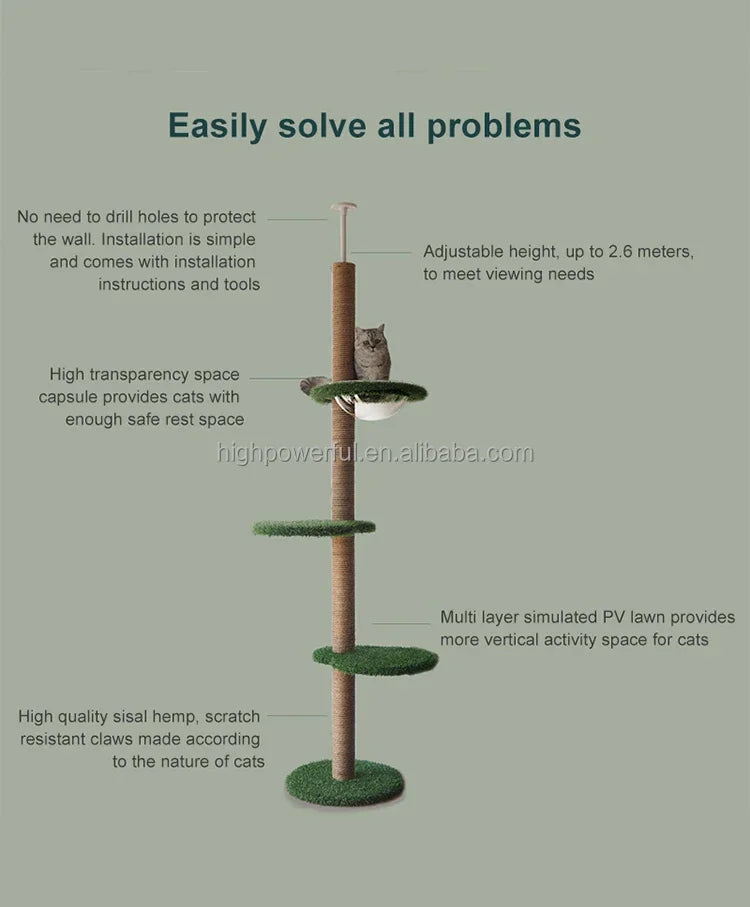 Cat Tree Floor To Ceiling Height Adjustable Tall 🐱