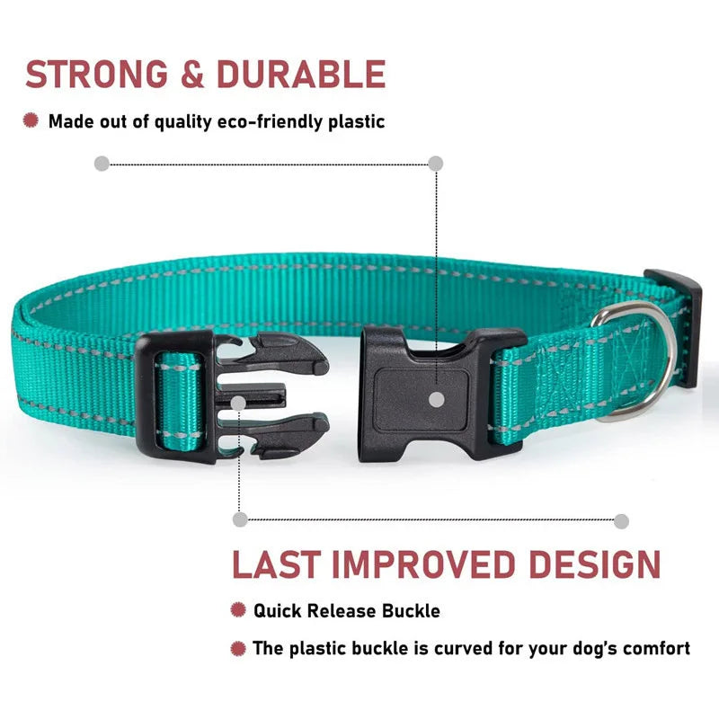 Dog Collar Reflective Nylon Safety Adjustable 🦺
