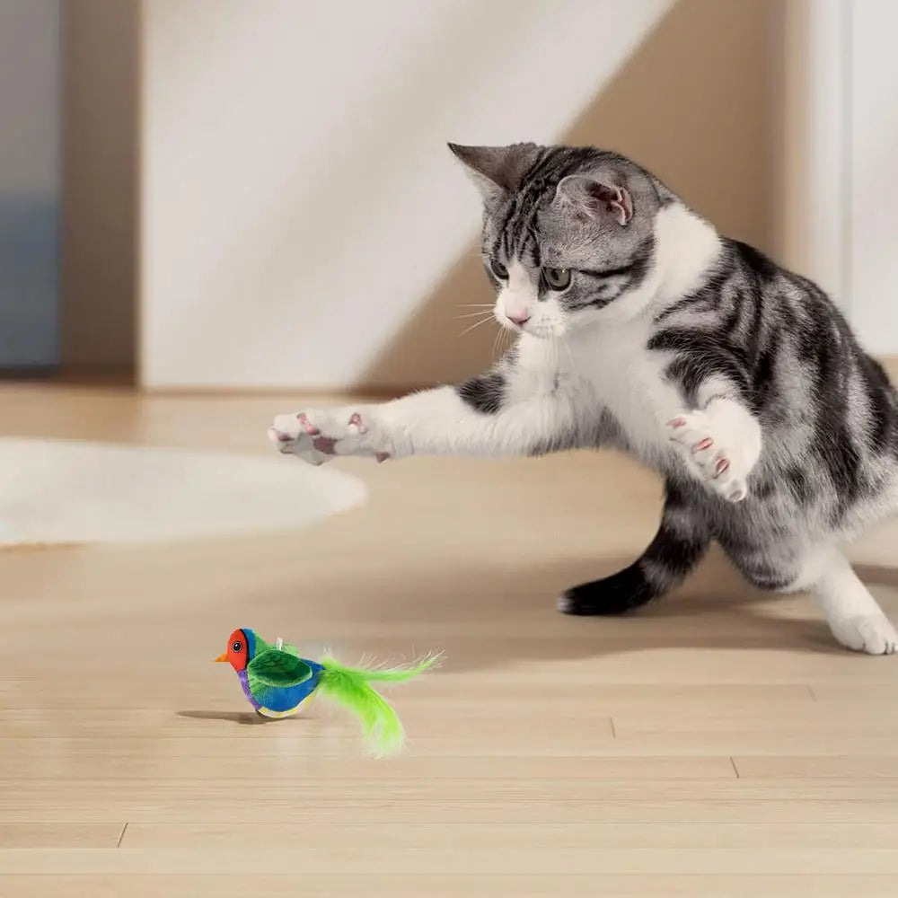 Flapping Bird Cat Toy Chirping Realistic Interactive Flying ๐ฑ