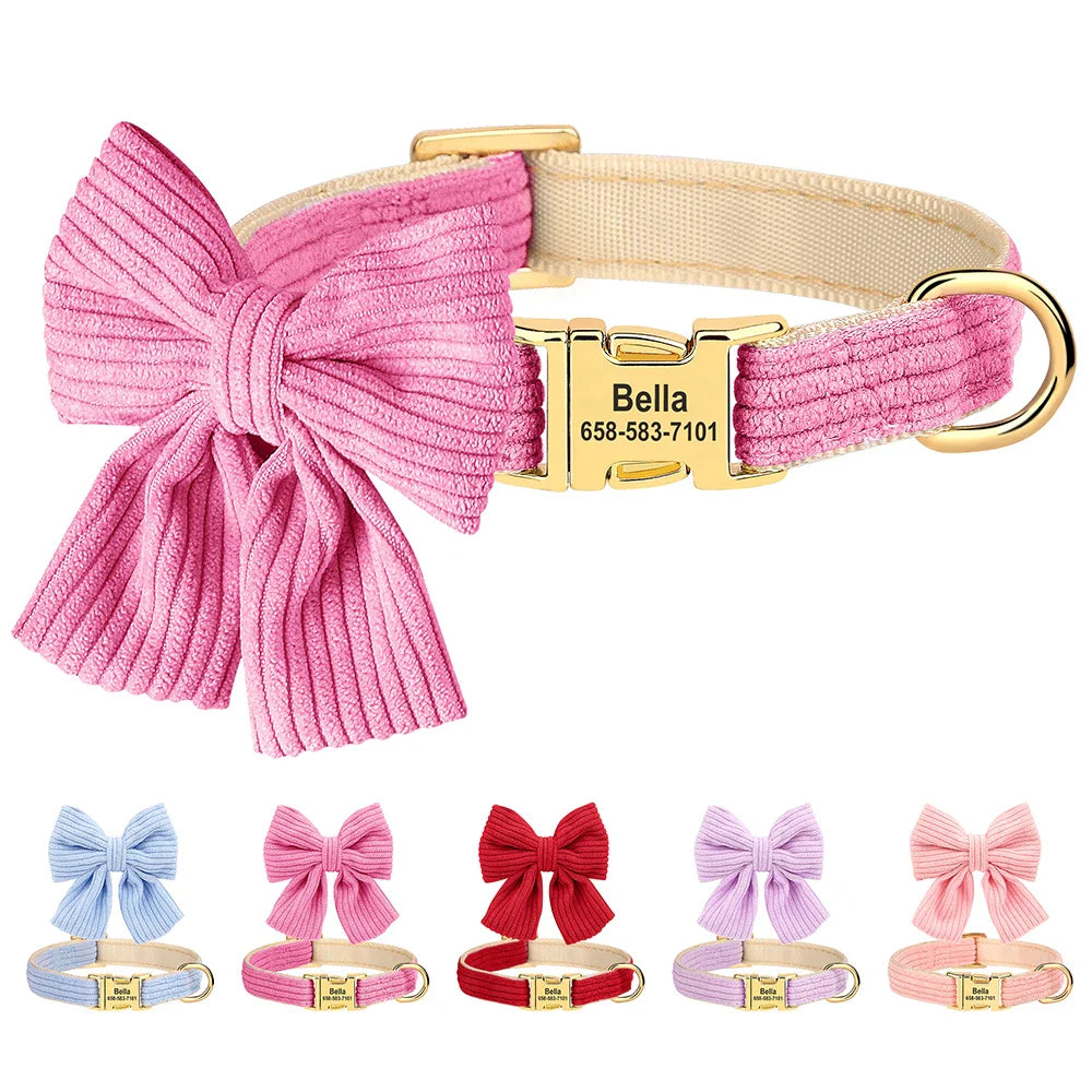 Personalized Dog Collar with Bow - Custom Engraved Cuteness