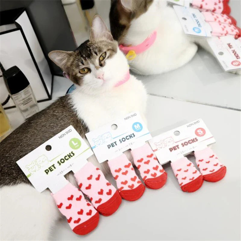 Pet Knit Sock Slippers - 4-Piece Non-Slip Indoor Boots for Small Dogs & Cats