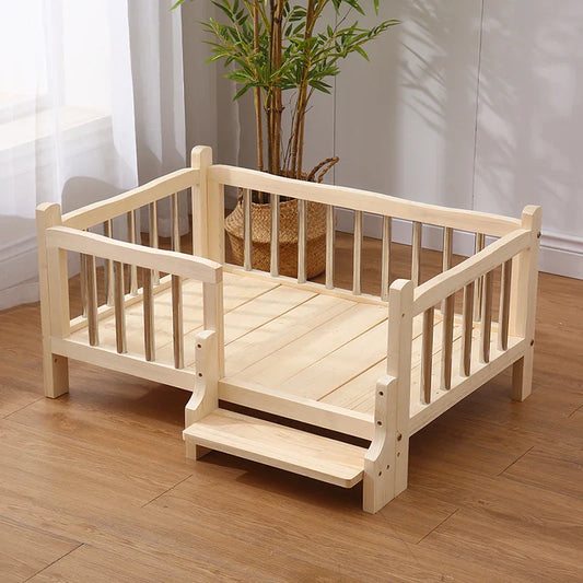 Premium Solid Wood Pet Bed - All-Season Removable Cushion for Dogs & Cats - Purrfect Pet Kingdom