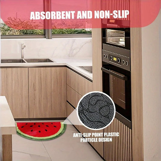 Fruit Pattern Rug Doormat Half Round Shaped Water Absorption Bath Mat Non Slip Floor Mat, Bedroom and Carpets for Living Room
