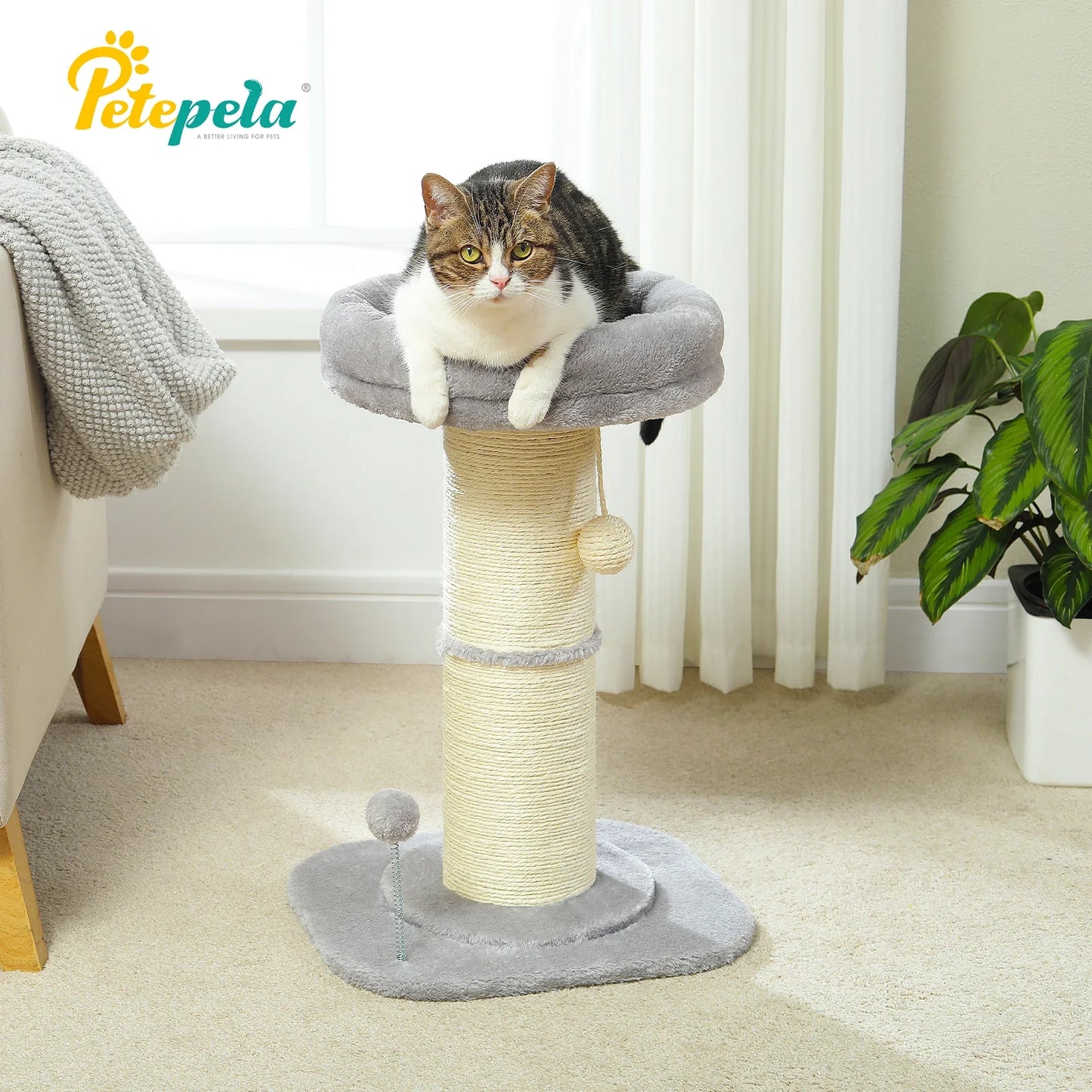 Pink Flower Cat Tree - Sisal Scratching Post with Perch
