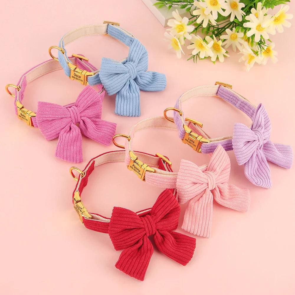 Personalized Dog Collar with Bow - Custom Engraved Cuteness