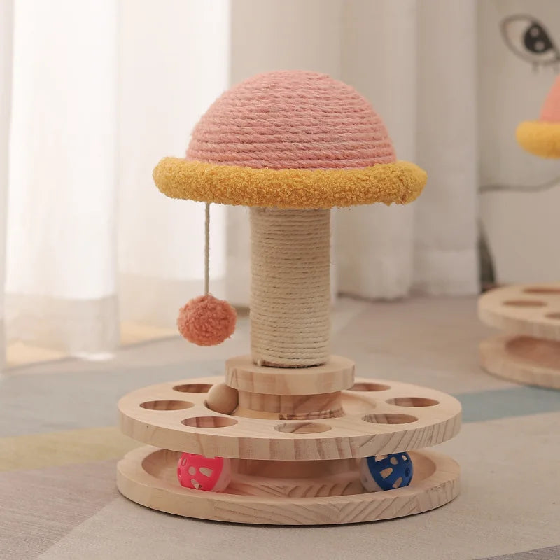 Interactive Cat Scratching Board - Wood Carousel Puzzle & Claw Care Station