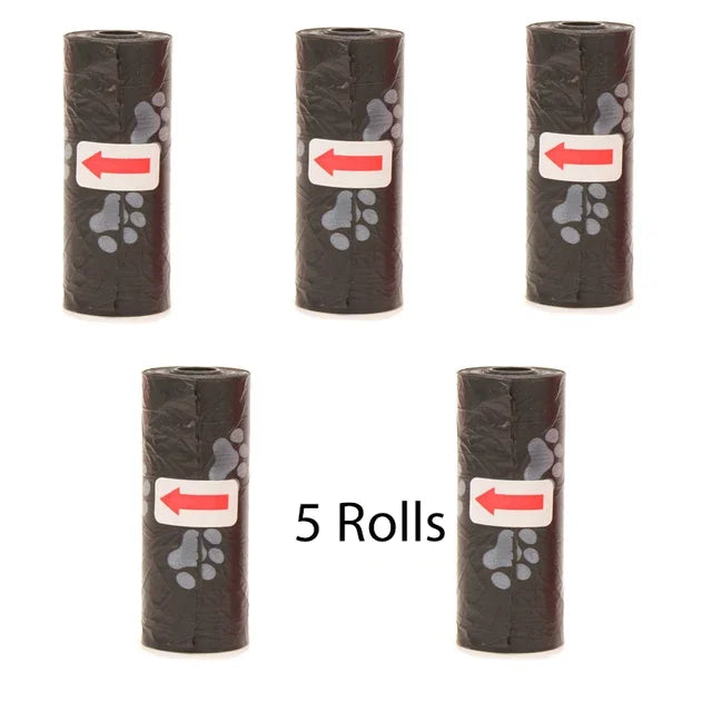 Pet Poop Bags Disposable Dog Perros Waste Bag Bulk Poop 5 Roll(75Pcs) Bags with Paw Prints Clean Pick Up Tools Pet Items - Purrfect Pet Kingdom - 5 Roll Black A - 1005004730454438 - 5 Roll Black A