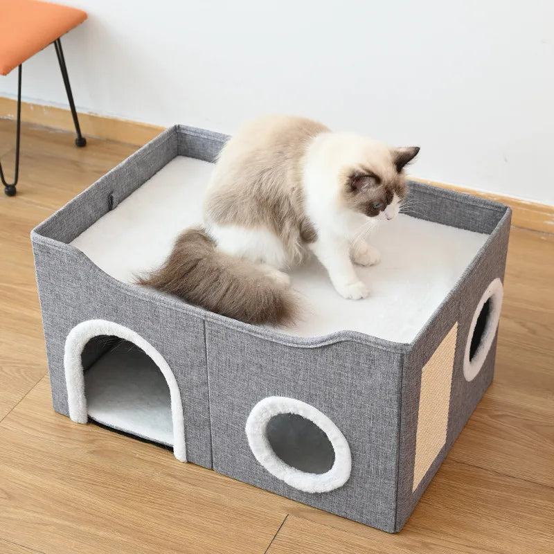 šæ Luxury Cat Tree Bed - Organic Bamboo Base with Orthopedic Comfort & Scratching Post