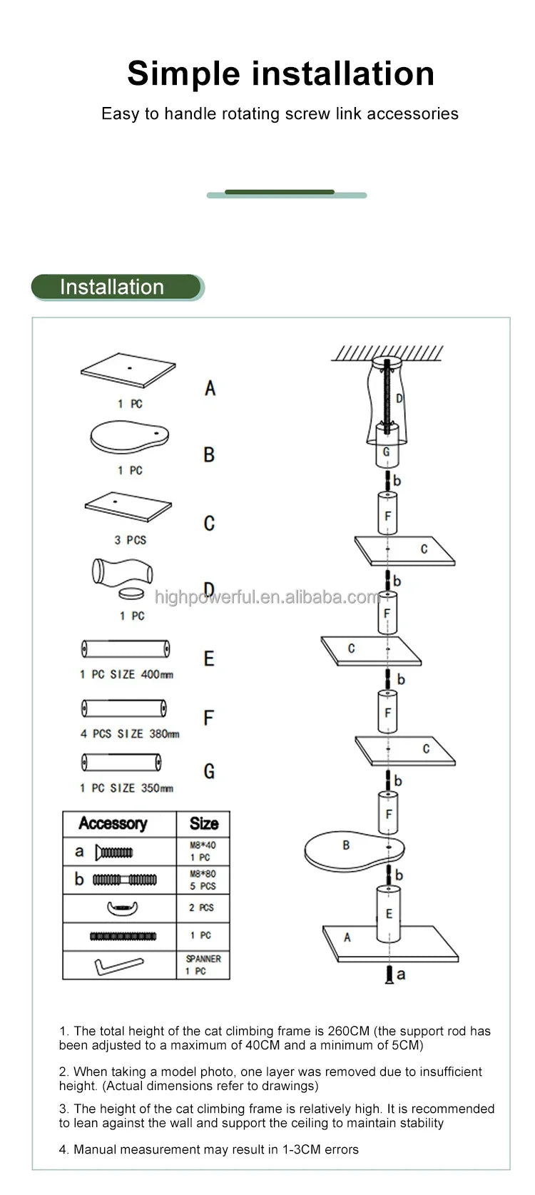 Cat Tree Floor To Ceiling Height Adjustable Tall 🐱