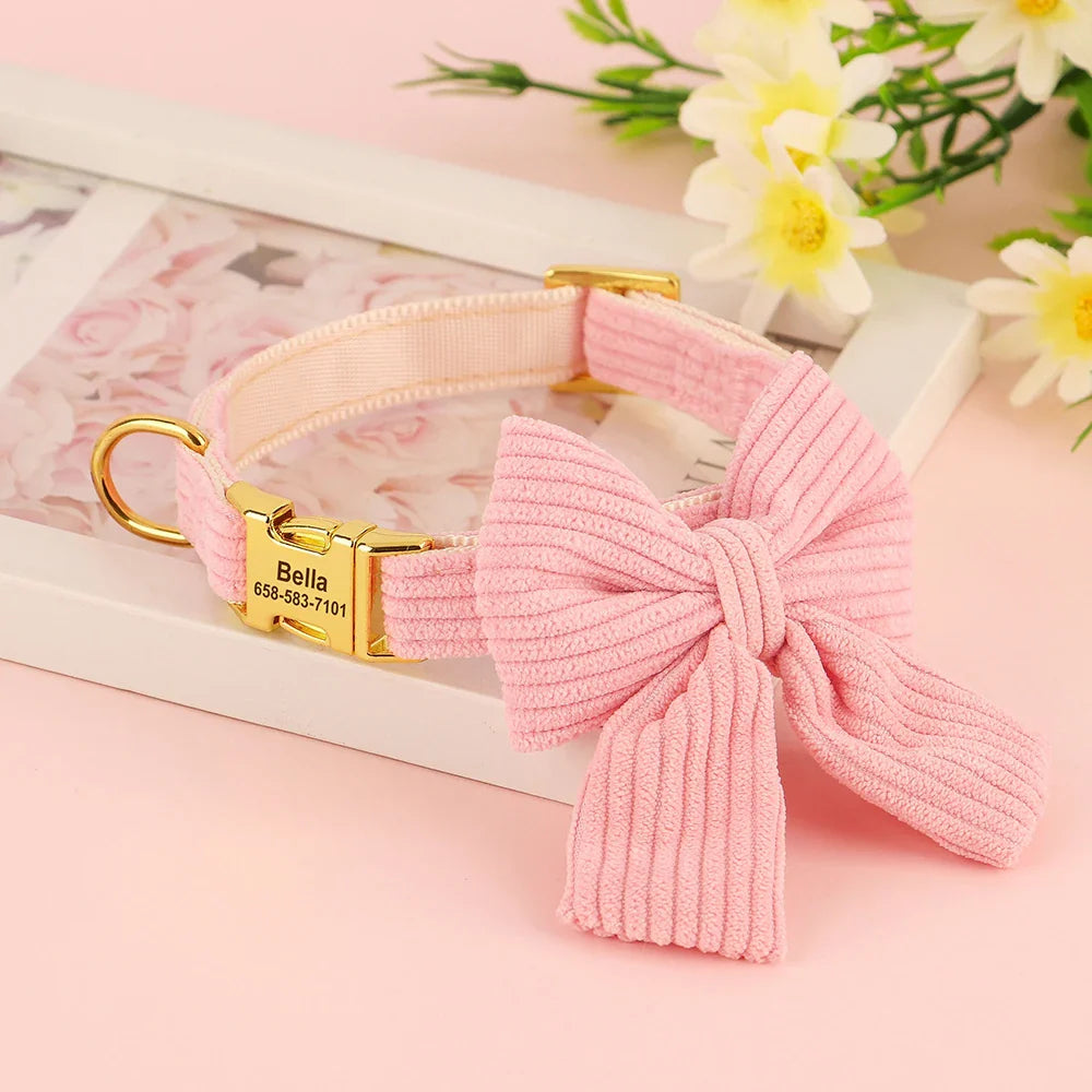 Personalized Dog Collar with Bow - Custom Engraved Cuteness
