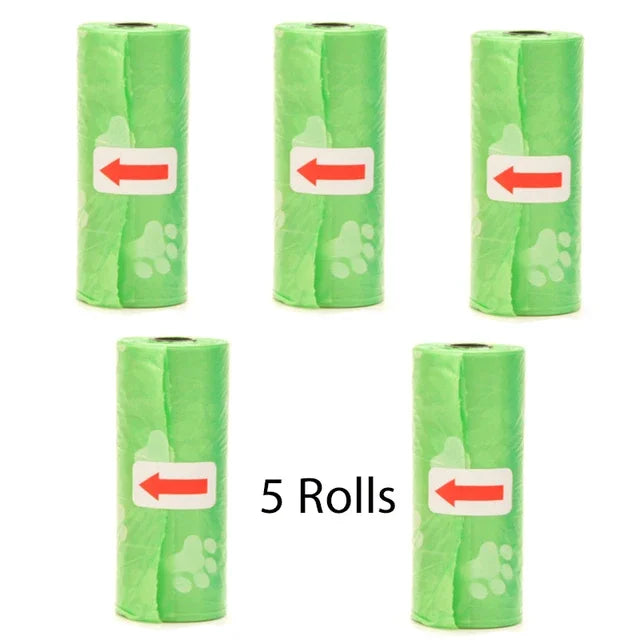 Pet Poop Bags Disposable Dog Perros Waste Bag Bulk Poop 5 Roll(75Pcs) Bags with Paw Prints Clean Pick Up Tools Pet Items - Purrfect Pet Kingdom