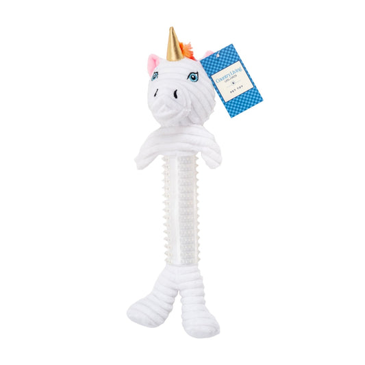 Country Living Thermoplastic Rubber Skinny Unicorn Corduroy Plush Dog Toy – with Squeaker & Crinkle Paper - Purrfect Pet Kingdom
