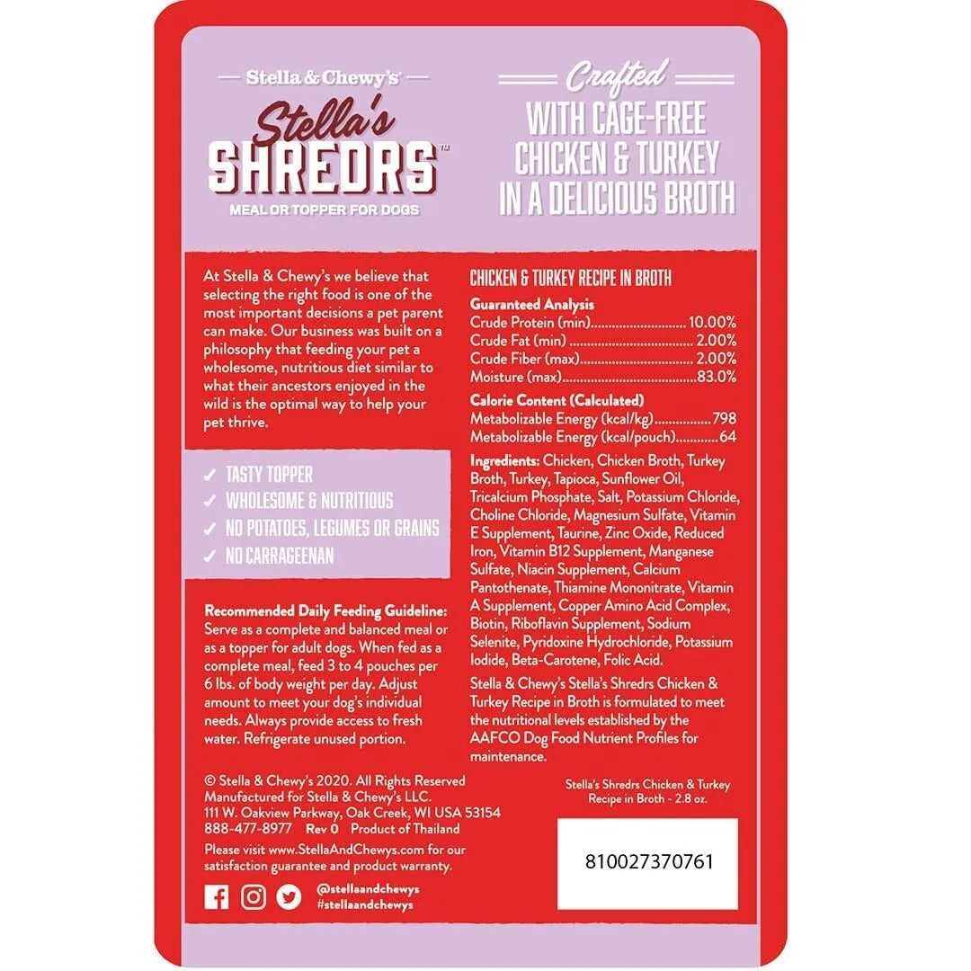 Stella & Chewy's Shredrs Chicken & Turkey Dog Food (2.8oz) - Stella & Chewy's Wet Dog Food - The Family Pet