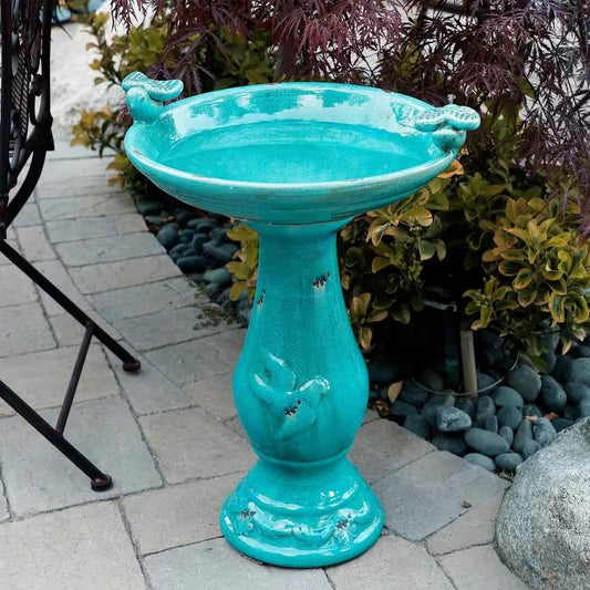 Bird Bath – Turquoise Blue Ceramic Outdoor Garden Basin