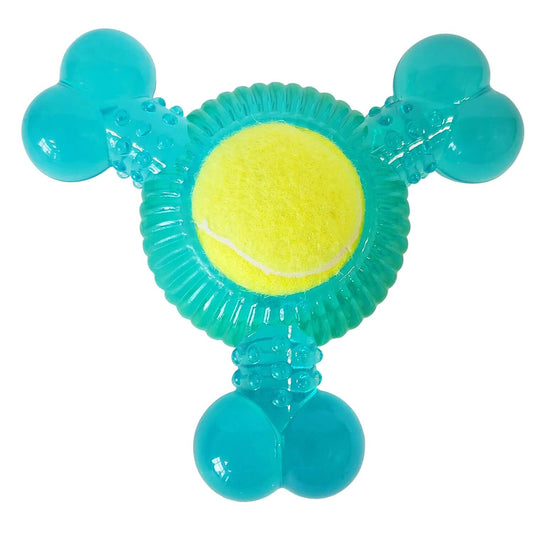 3-Bone TPR Chew Toy with Squeaker & Tennis Ball for Dogs โ Removable Ball & Interactive Play - Purrfect Pet Kingdom