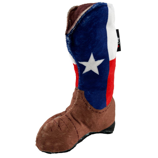 Dog Toy Texas Flag Cowboy Boot Interactive Plush Chew Play - detail view