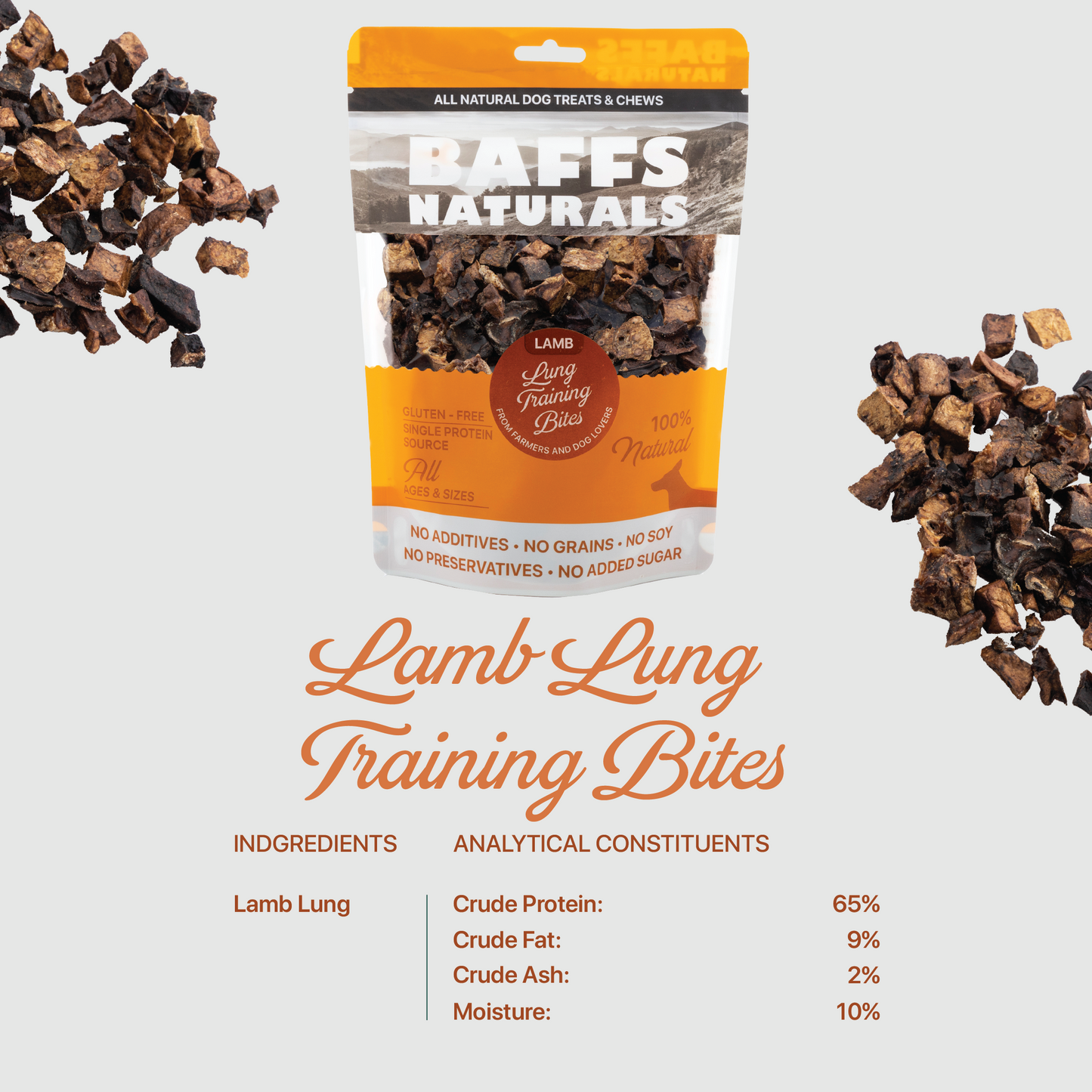 BAFFS NATURALS Lamb Lung Training Bites – All-Natural, Protein-Packed Dog Treats (7oz Bag) - Purrfect Pet Kingdom