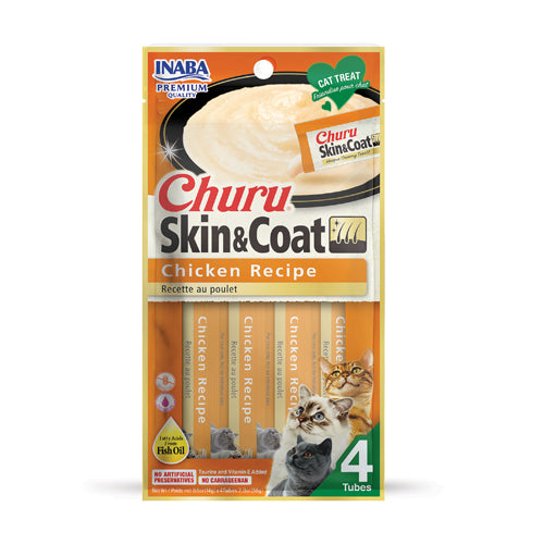 Inaba Cat Churu Skin & Coat Purees Chicken Recipe (2oz) - Lickable Cat Treats - The Family Pet