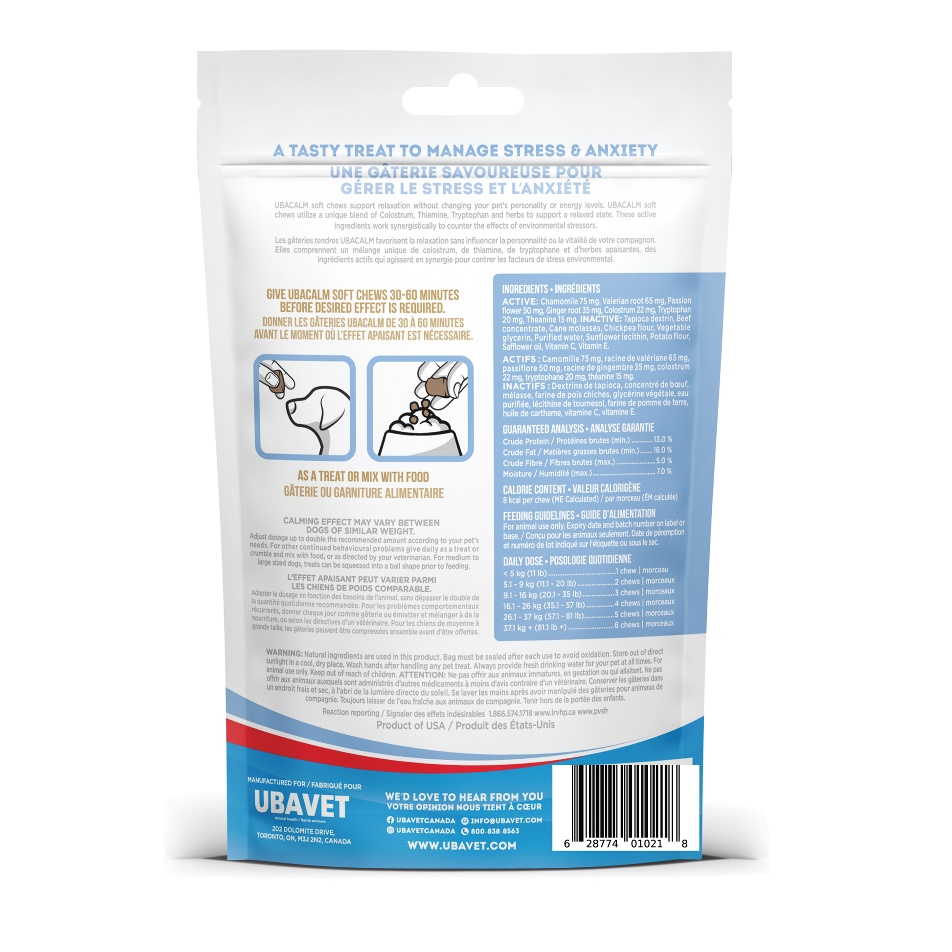 UBAVET Ubacalm Calming and Stress Relief Soft Dog Chews - Purrfect Pet Kingdom