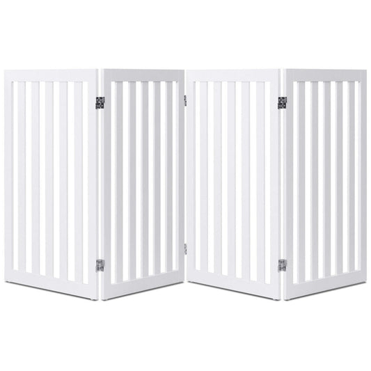 Folding 4-Panel Dog Gate Pet Fence in White Wood Finish