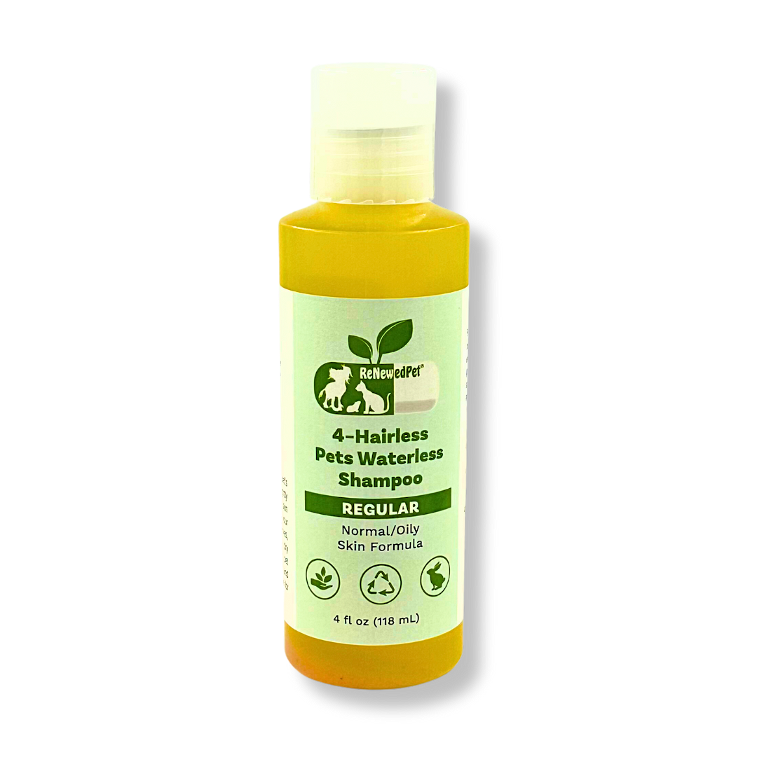 4 - HAIRLESS PETS REGULAR WATERLESS SHAMPOO - 4 Nudie Pets - ReNewedPet - 4 OZ. ($4.73/oz.) - 4 - HREGWLSHAMPO4OZ