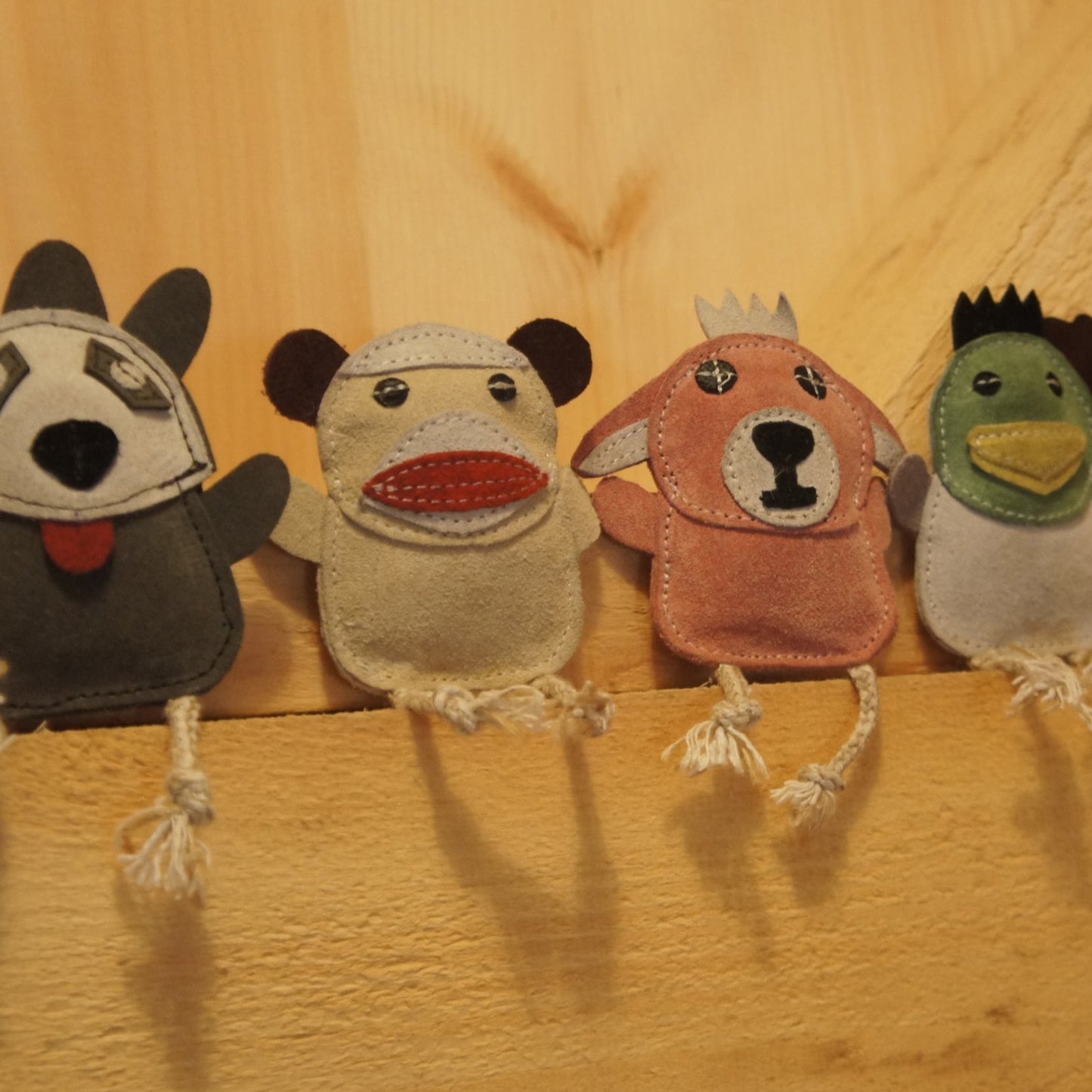Dog Toy Natural Leather Wee Buddies Sock Monkey Raccoon Toys - gallery product image for dog toy