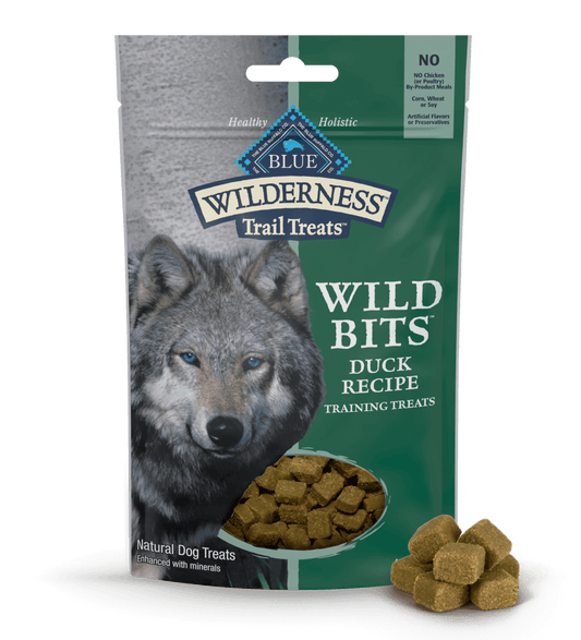 Blue Buffalo Blue Wildnerness Trail Treats High - Protein Soft - Moist Dog Treats Wild Bits™ Duck Recipe (4oz) - Blue Buffalo Soft Dog Treats - The Family Pet