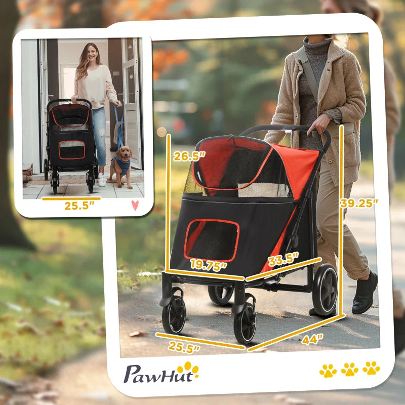 One-Click Foldable Stroller for Large Medium Small Dogs, Pet, Cats with Storage - Purrfect Pet Kingdom