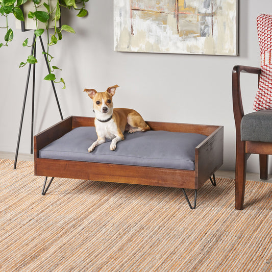 Acacia Wood Dog Bed with Sleek Hairpin Legs