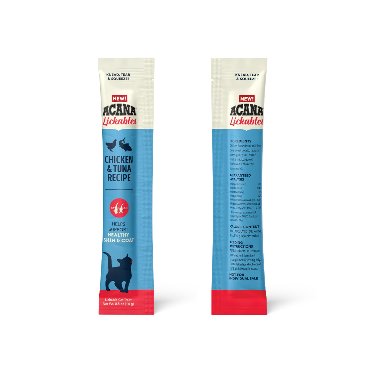 Acana Chicken and Tuna Gourmet Lickable Cat Treats 35g Pack by The Family Pet, budget-friendly cat treats in a vibrant pac...