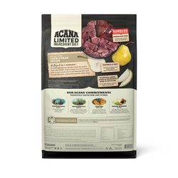 Acana limited ingredient dog food bag featuring fresh ingredients and balanced nutrition for dogs