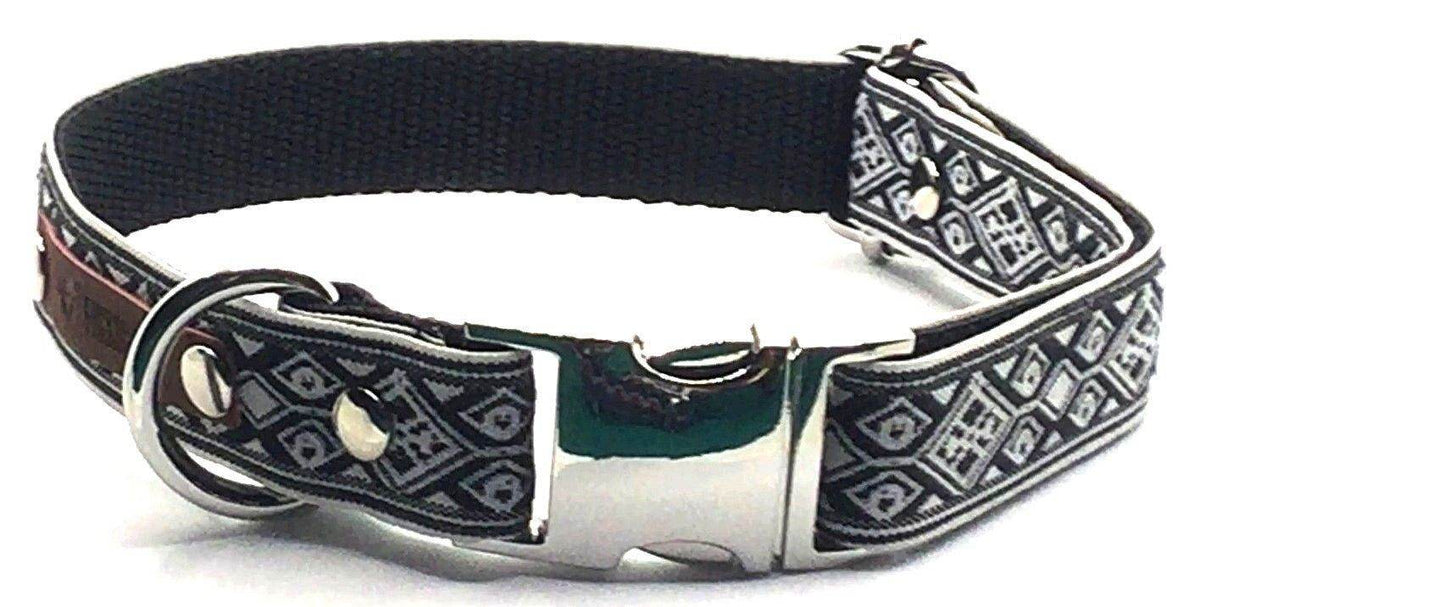 Adjustable personalized collar for dogs by Purrfect Pet Kingdom with black and white geometric pattern